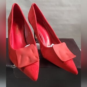 Chic Red Women's Heels with Bow Accent